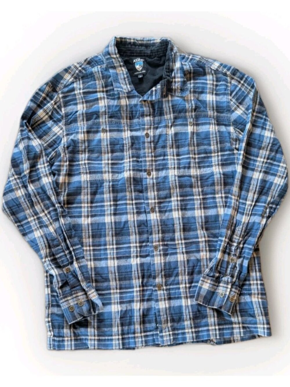 KÜHL Plaid Button Up Front Shirt Men’s M Blue Long Sleeve Casual Outdoor